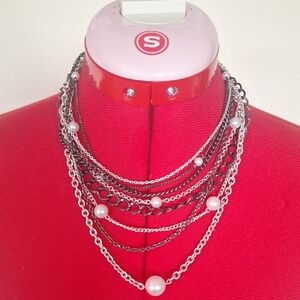 Elegant Silver and Black Layered Necklace